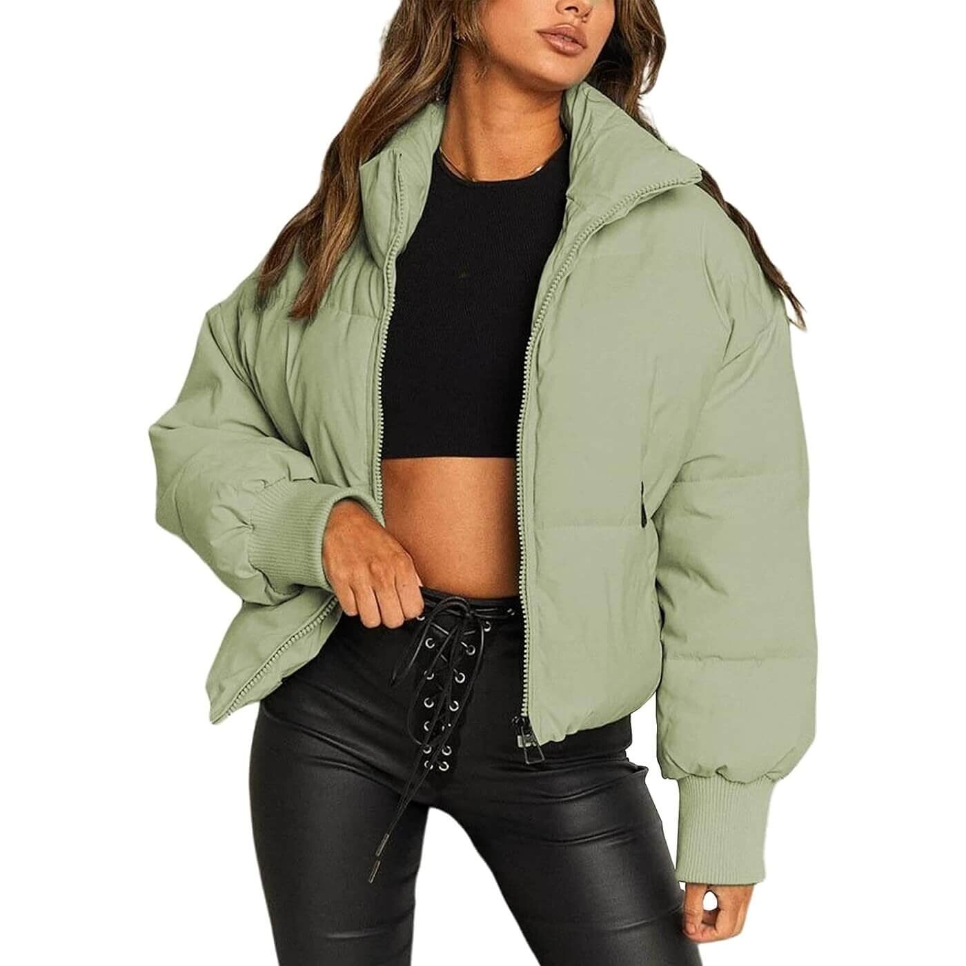 

Куртка Amebelle Women Winter Thermal Baggy Stand Collar Full Zip Puffer Down, светло-зеленый