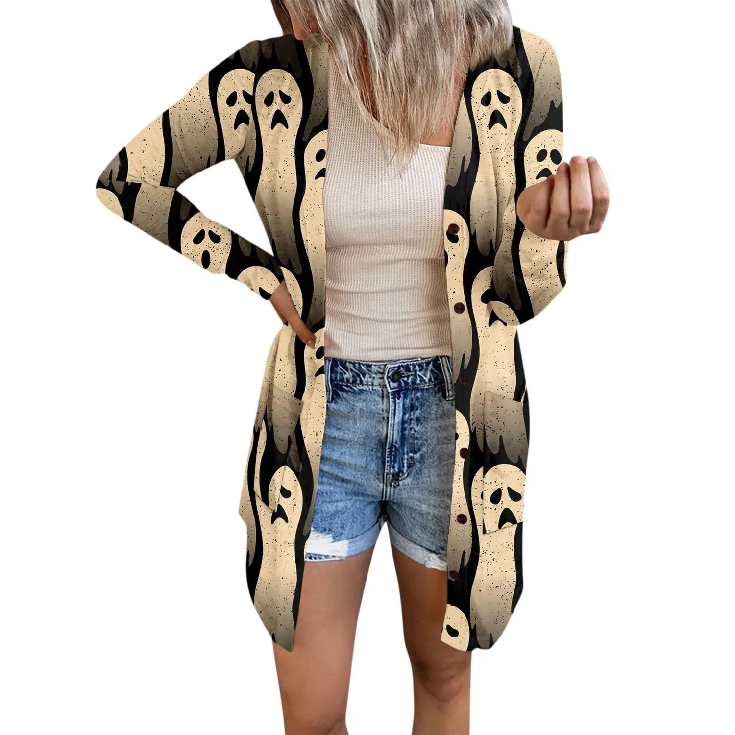 Женский кардиган с принтом Costume di Halloween, motivo zucca con pipistrello, 1-kaki