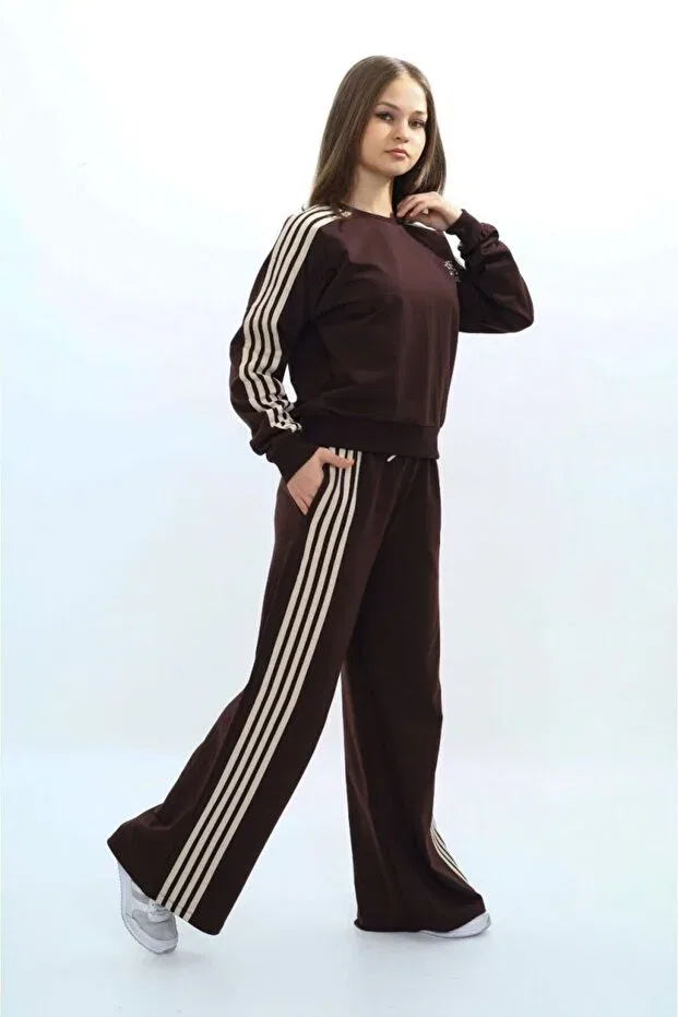 Детский комплект спортивного костюма для девочек из хлопка Asortik Kids, Brown