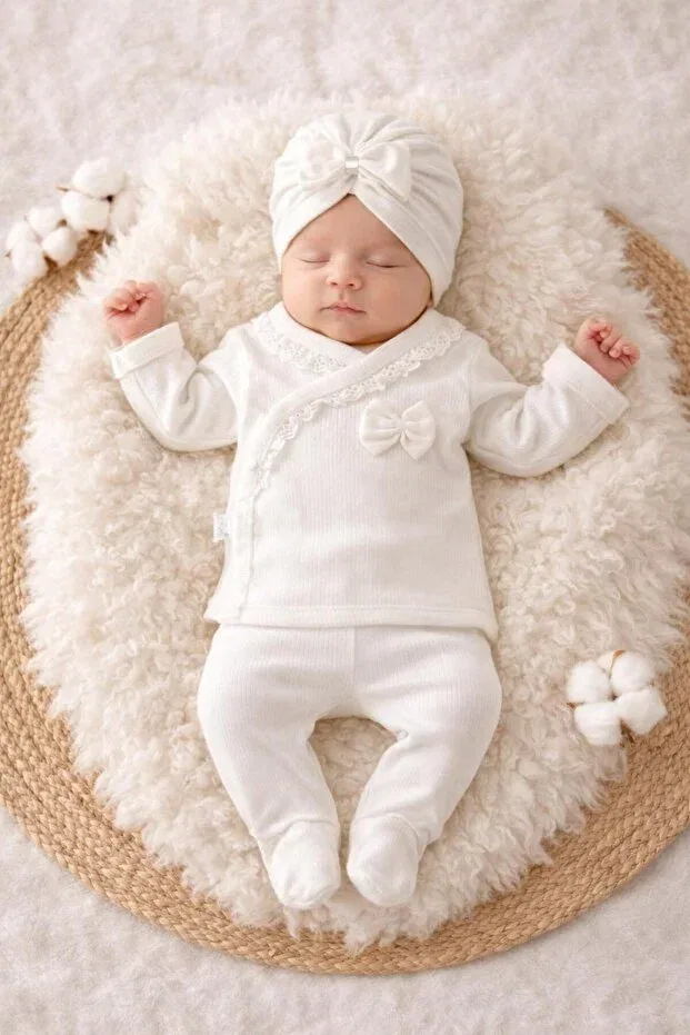 Детский комплект боди для новорожденных хлопковый Scalloped bowknot natural luxury Bys Baby Fashion, White