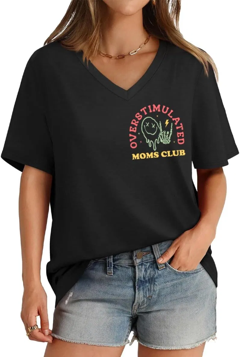 Футболка с принтом Overstimulated Moms Club, Cotton, White — фото 2
