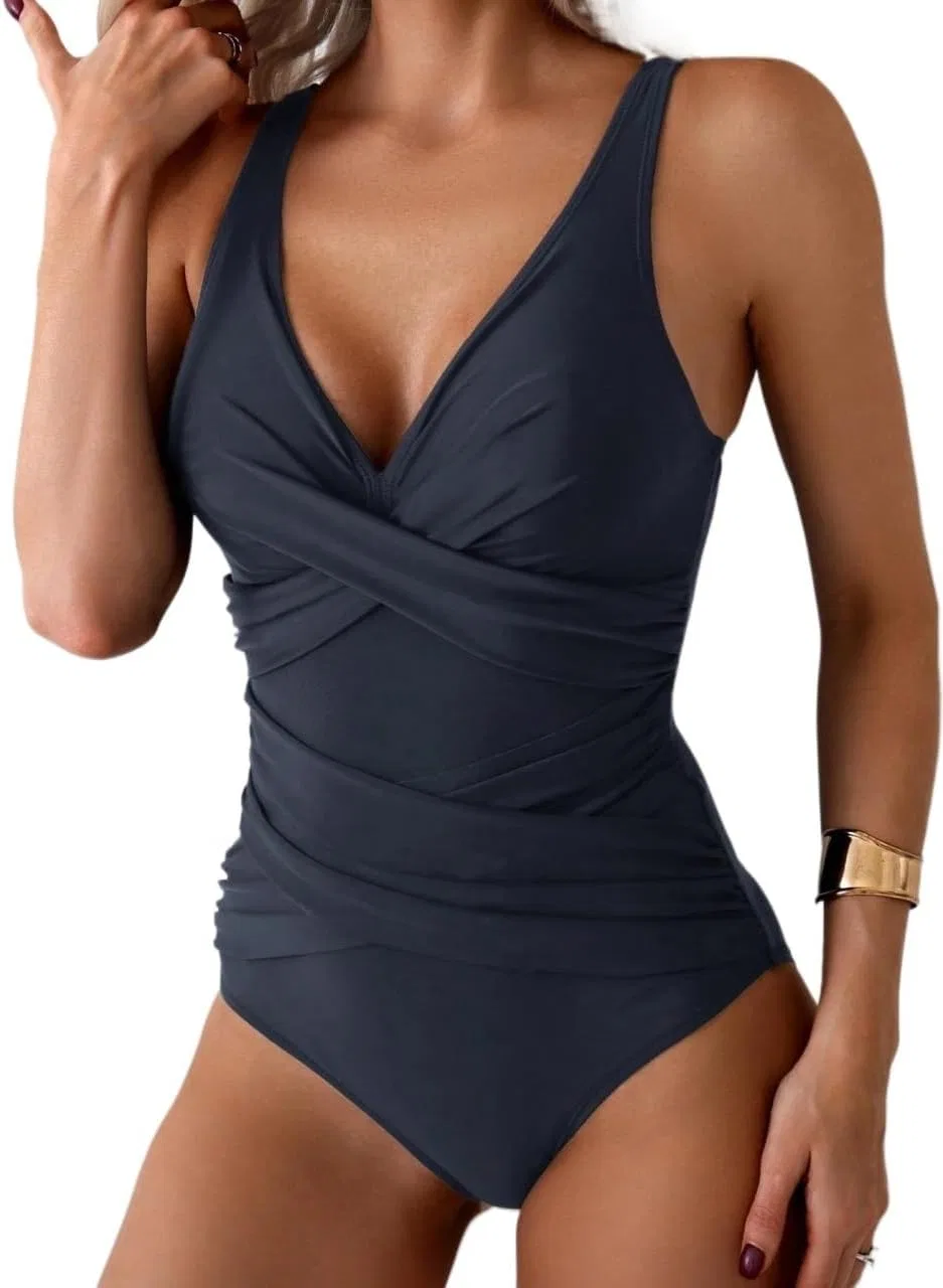 Женский повседневный слитный купальник с драпировкой High Stretch, Dark Grey