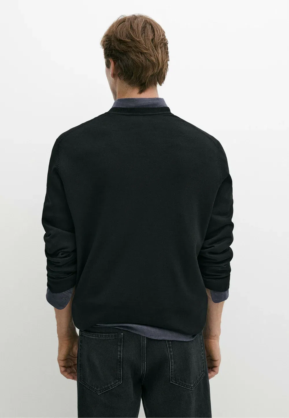 Вязаный свитер с круглым вырезом из 100% мериносовой шерсти Massimo Dutti, Black — фото 3