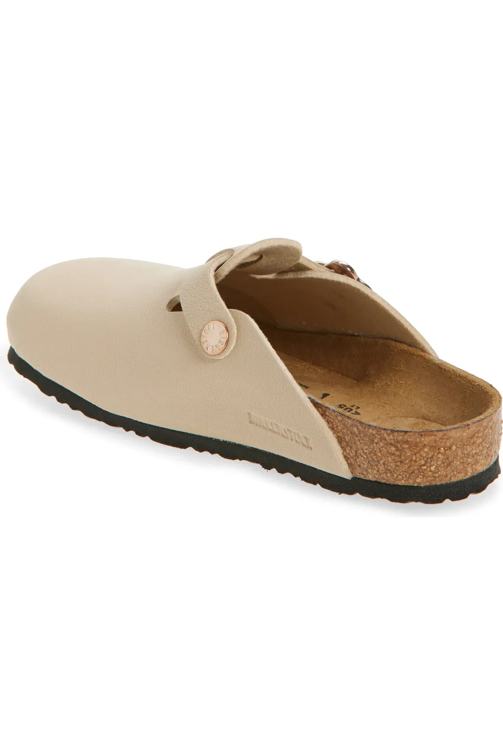 Детские сабо с цветочной пряжкой на контурной стельке Boston Birkenstock, бежевый — фото 2