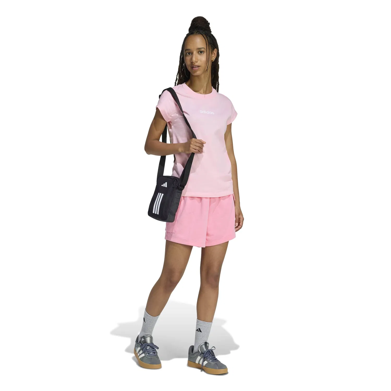 Женская футболка хлопковая Essentials Linear adidas, Real Pink/White — фото 2