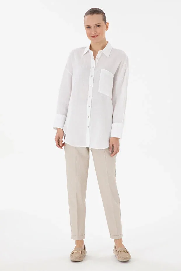 Женская льняная туника с длинным рукавом U.S. Polo Assn., White — фото 4
