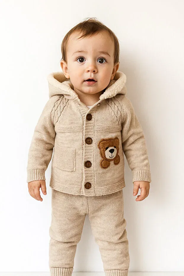 Детский кардиган с капюшоном Lamb lined knitwear cardigan with leggings A Baby, Beige