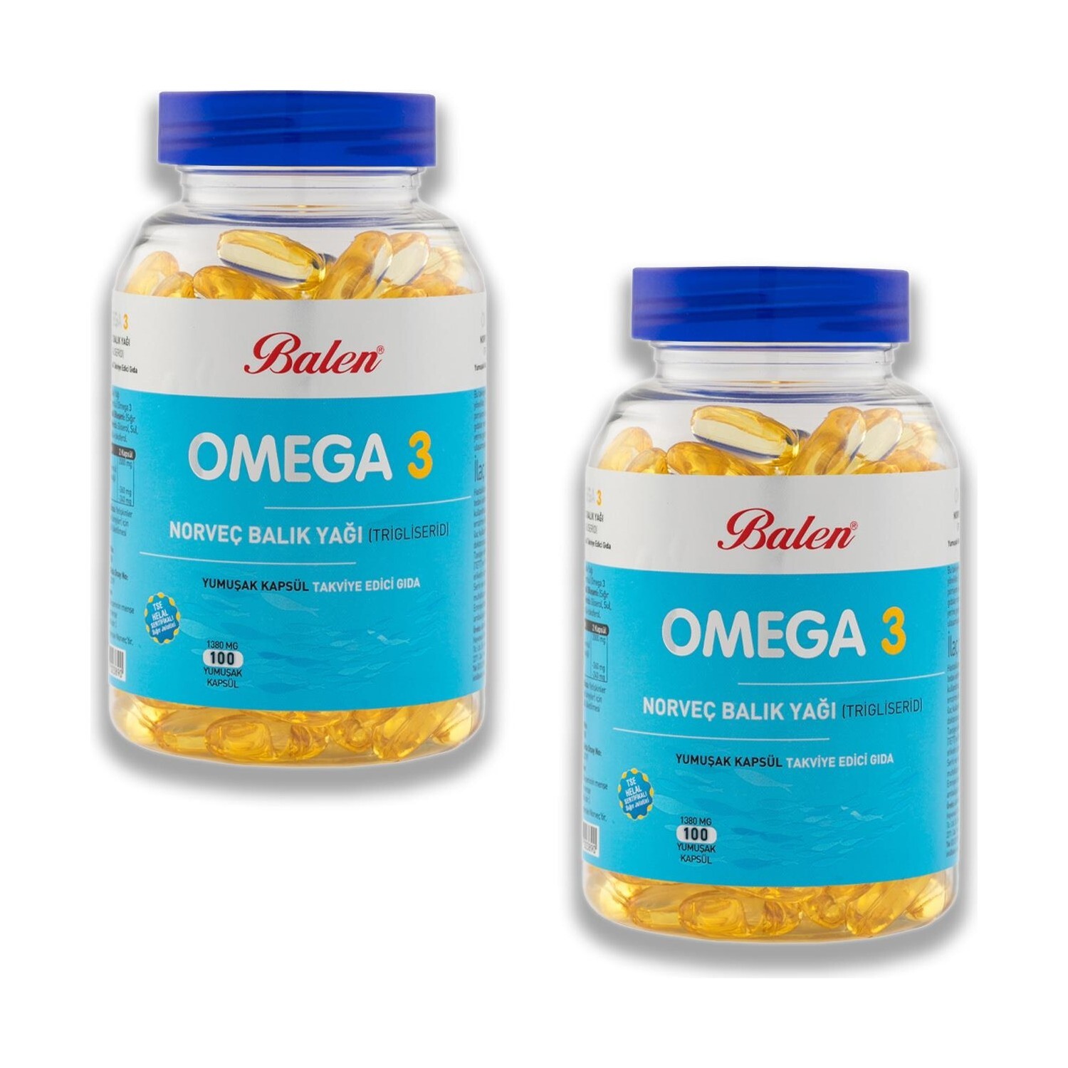 

Норвежский рыбий жир Balen Omega-3 (триглицерид) 1380 мг, 2 упаковки по 100 капсул