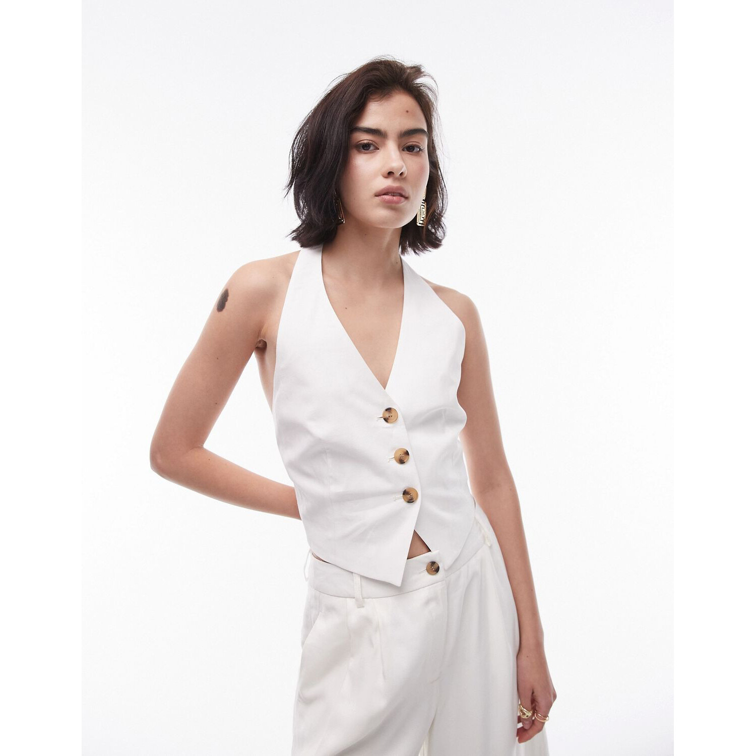 

Жилет Topshop Co Ord Halterneck Back Tab, экрю