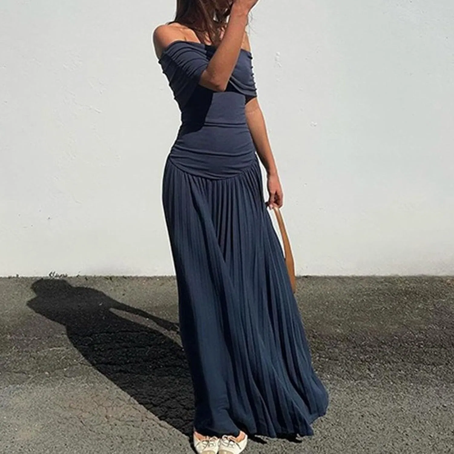 Женское вечернее платье макси с открытыми плечами, Navy Blue — фото 2