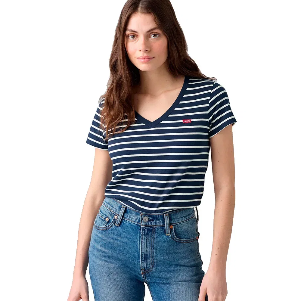 Женская футболка с V-образным вырезом Levi's Perfect Short Sleeve V-Neck T-shirt, Blue — фото 4