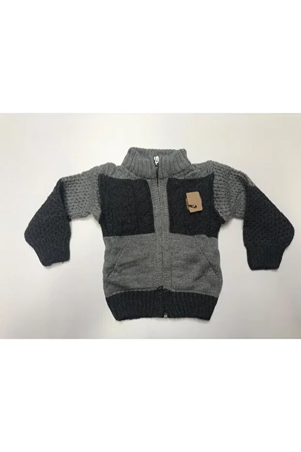 Детские свитшот-кардиган для мальчиков с принтом Winter Knitwear Argyle Patterned Judge Collar Zipper Pocket Boys Sweatshirt Cardigan Baby Slon Kids Clup, Gray-Anthracite