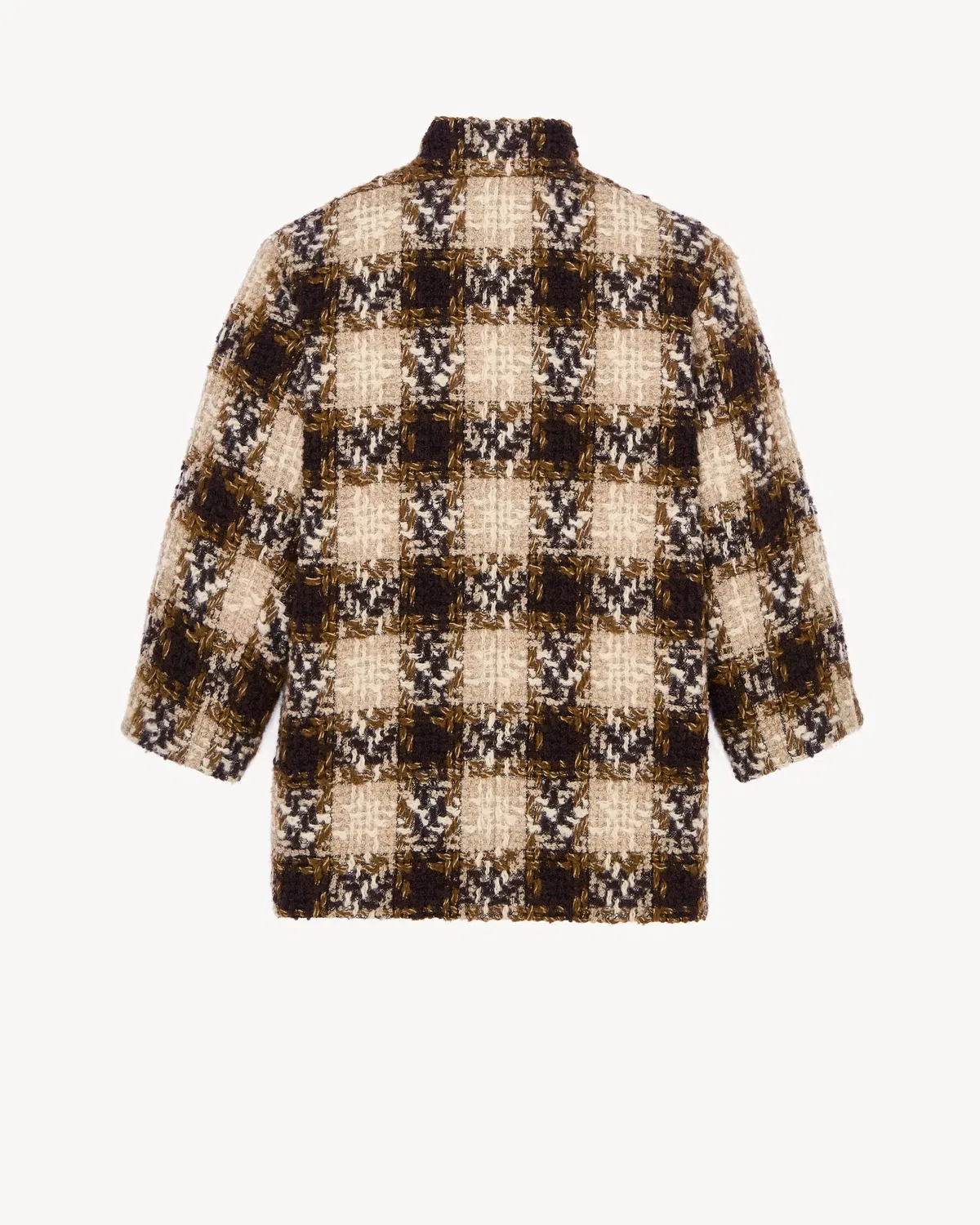 Укороченное пальто из твида в клетку SAINT LAURENT, черный — фото 3