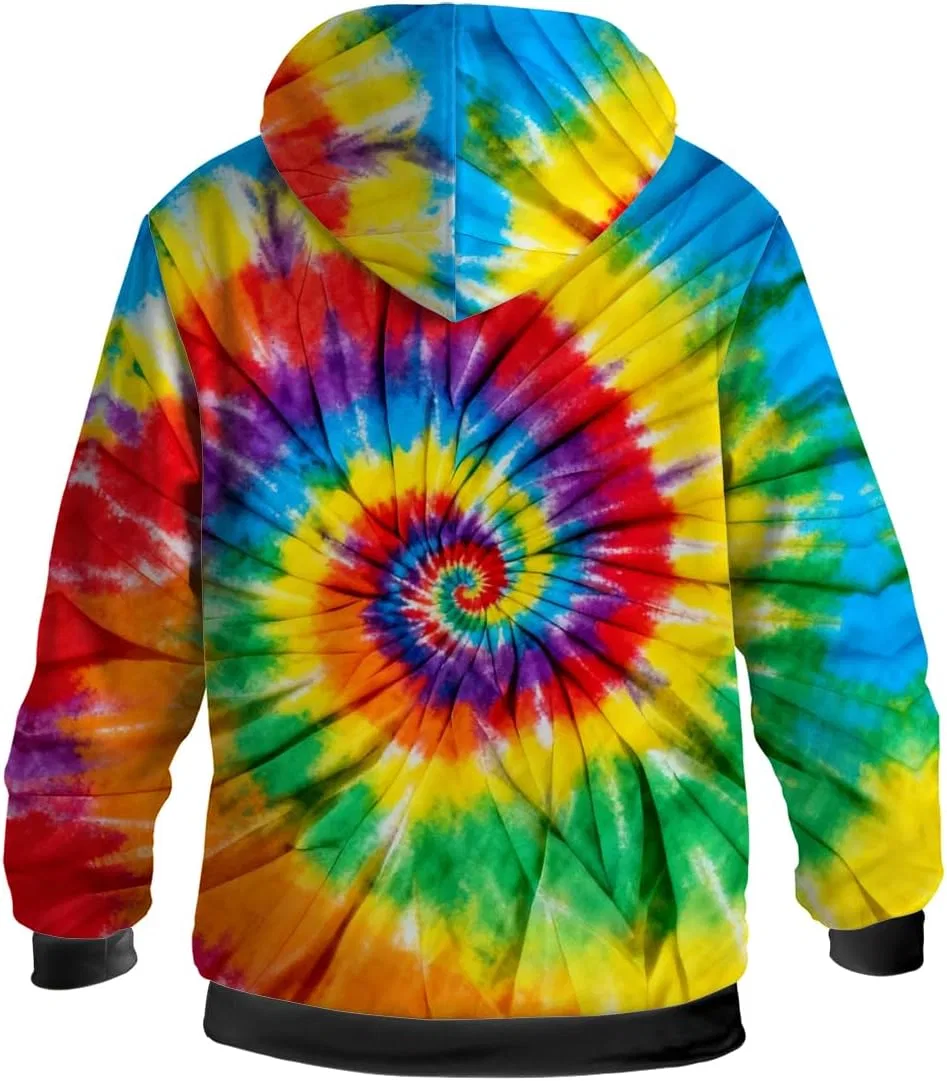 Женское мужское зимнее пальто с капюшоном, флисовой подкладкой и молнией, Tie Dye, 3213 Colorful Tie Dye — фото 4