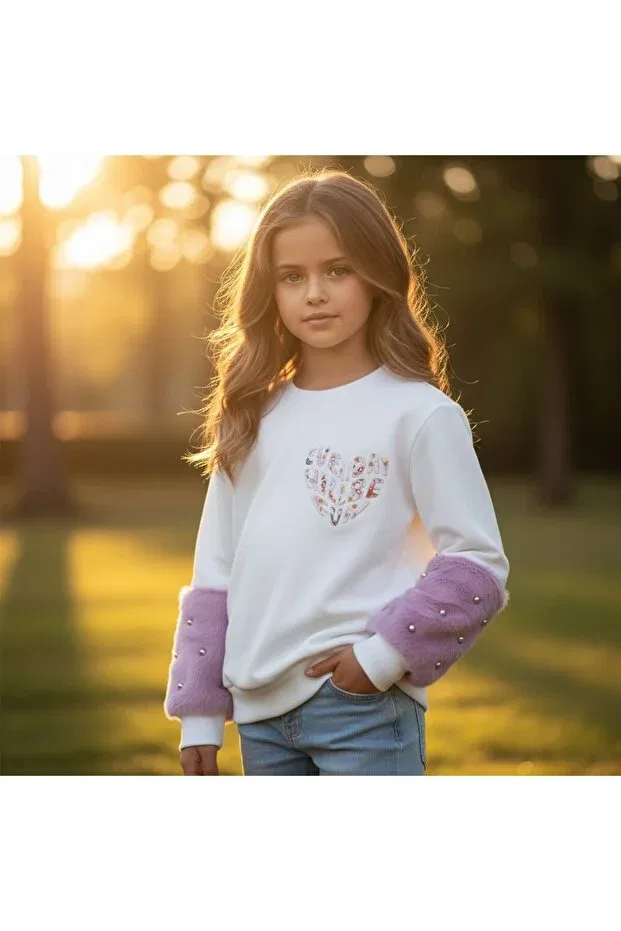 Детские свитшот для девочек с принтом Fesshera Kids, White