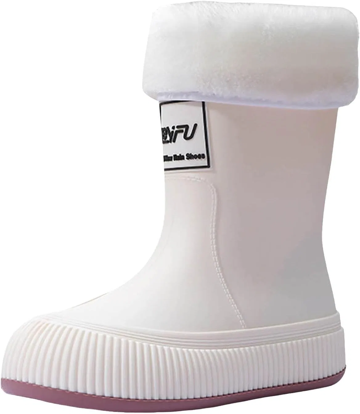 Детские сапоги для девочек с флисовой подкладкой, складным манжетом, водонепроницаемые, White