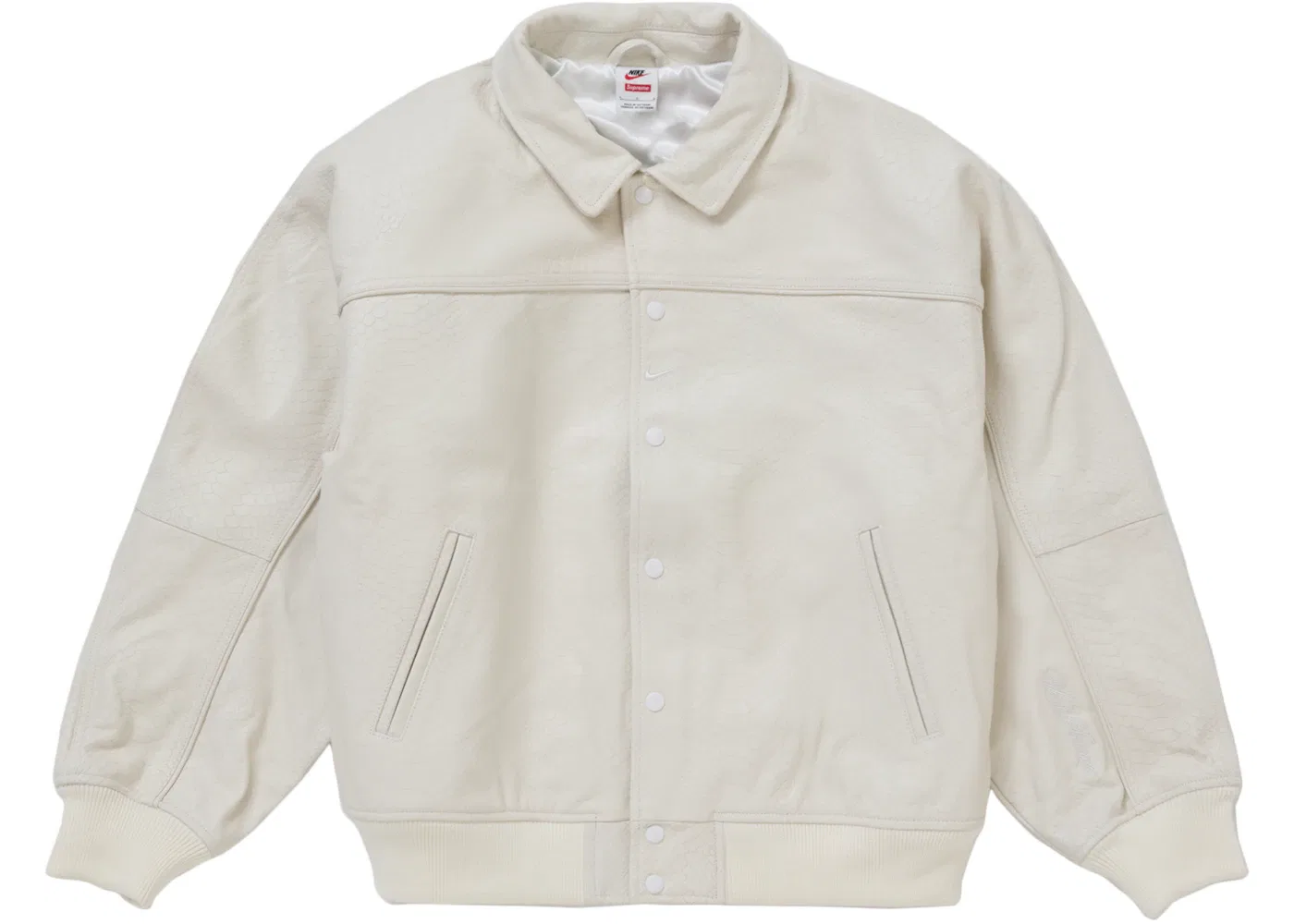 Мужская кожаная куртка-варсити Supreme Nike White