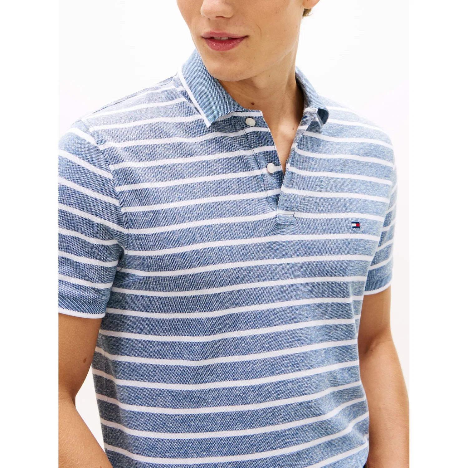 Мужское поло Regular Fit из льна и хлопка Tommy Hilfiger, Blue Jean/White — фото 2