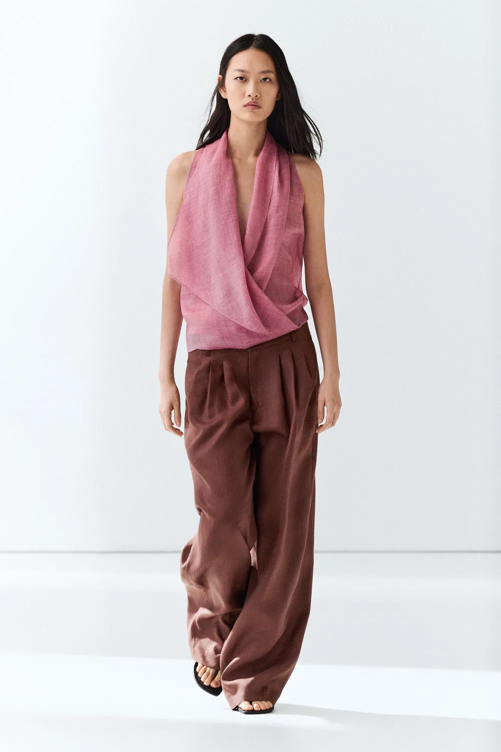 Топ Massimo Dutti Draped Crossover, розовый — фото 3
