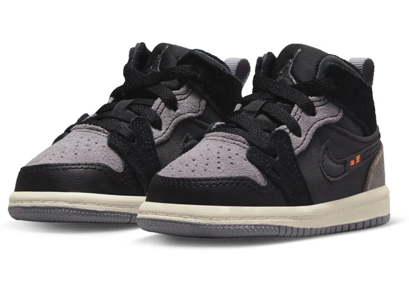 Детские кроссовки Lifestyle с принтом Jordan 1 Mid SE Craft Inside Out Black Jordan, Black/Cement Grey-Light Graphite-Sail — фото 2