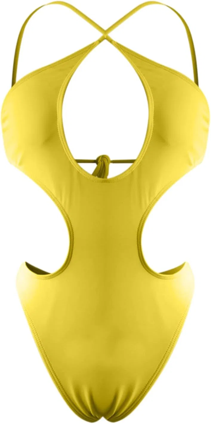 Женский цельный купальник с завязками на шее, Yellow