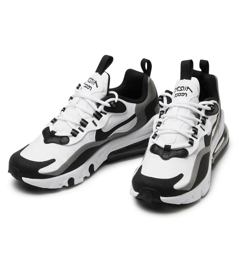 Детские кроссовки для мальчиков с амортизацией NIKE Air Max 270 React, White Black Metallic Pewter 103 — фото 4