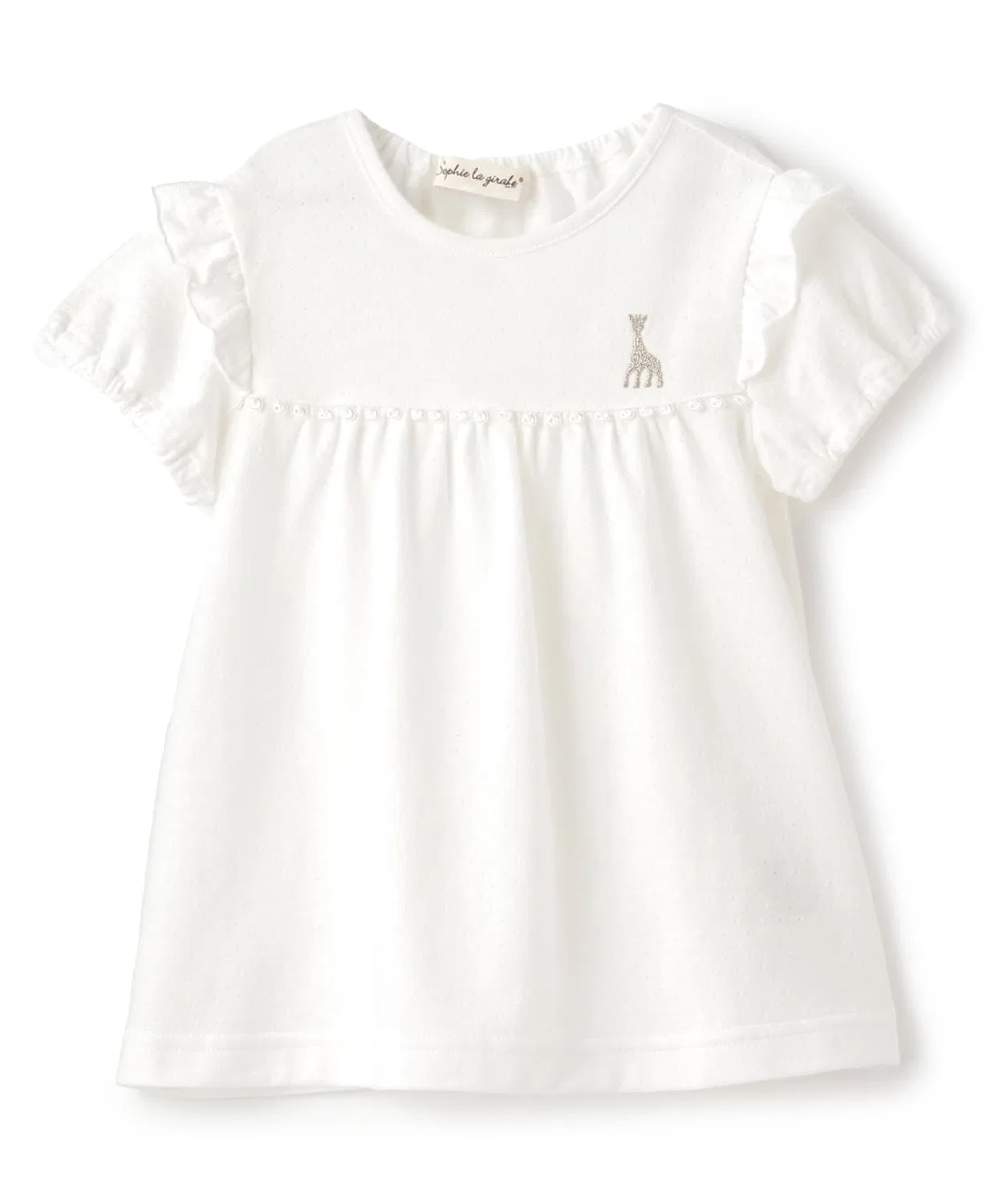 Детская футболка с длинным рукавомс кружевом и вышивкой Sophie la girafe, Off White