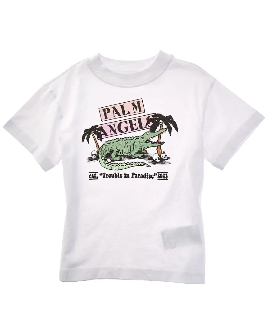 Детская футболка для девочек с принтом Croco Trouble Palm Angels, White