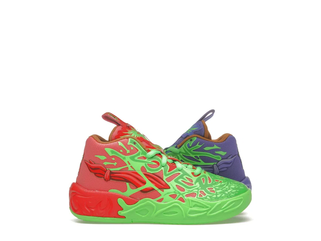 Детские кроссовки для мальчиков с принтом Puma LaMelo Ball MB.04, Fluro Green Pes/Puma Red/Dark Amethyst