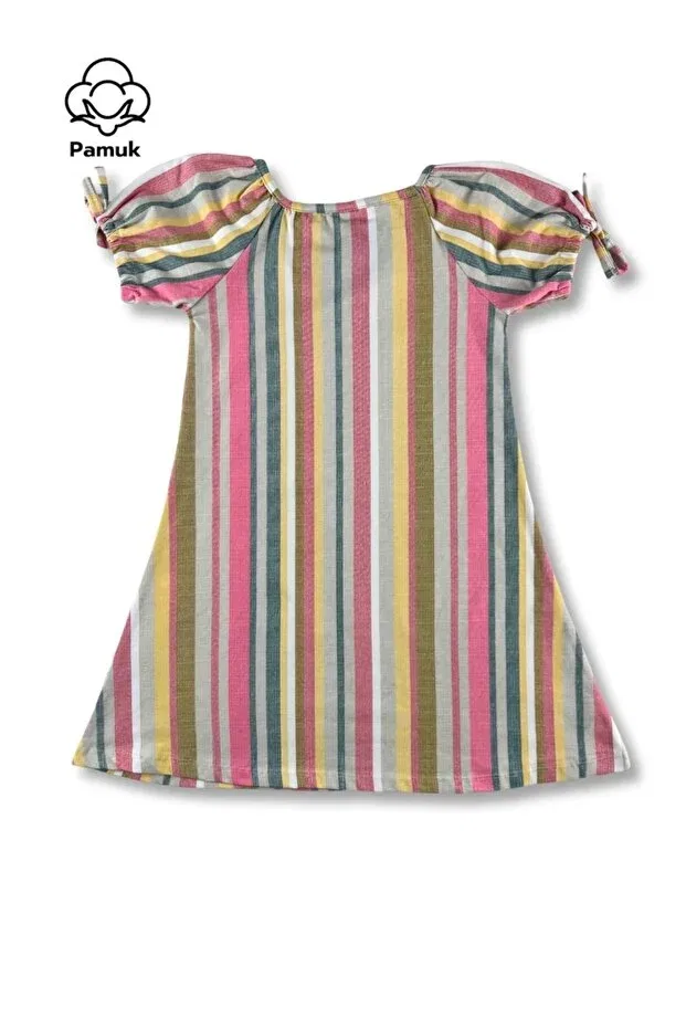 Детское платье для девочек с принтом Balloon sleeves colorful striped patterned design Difa Kids, Colorful Striped Pattern — фото 2
