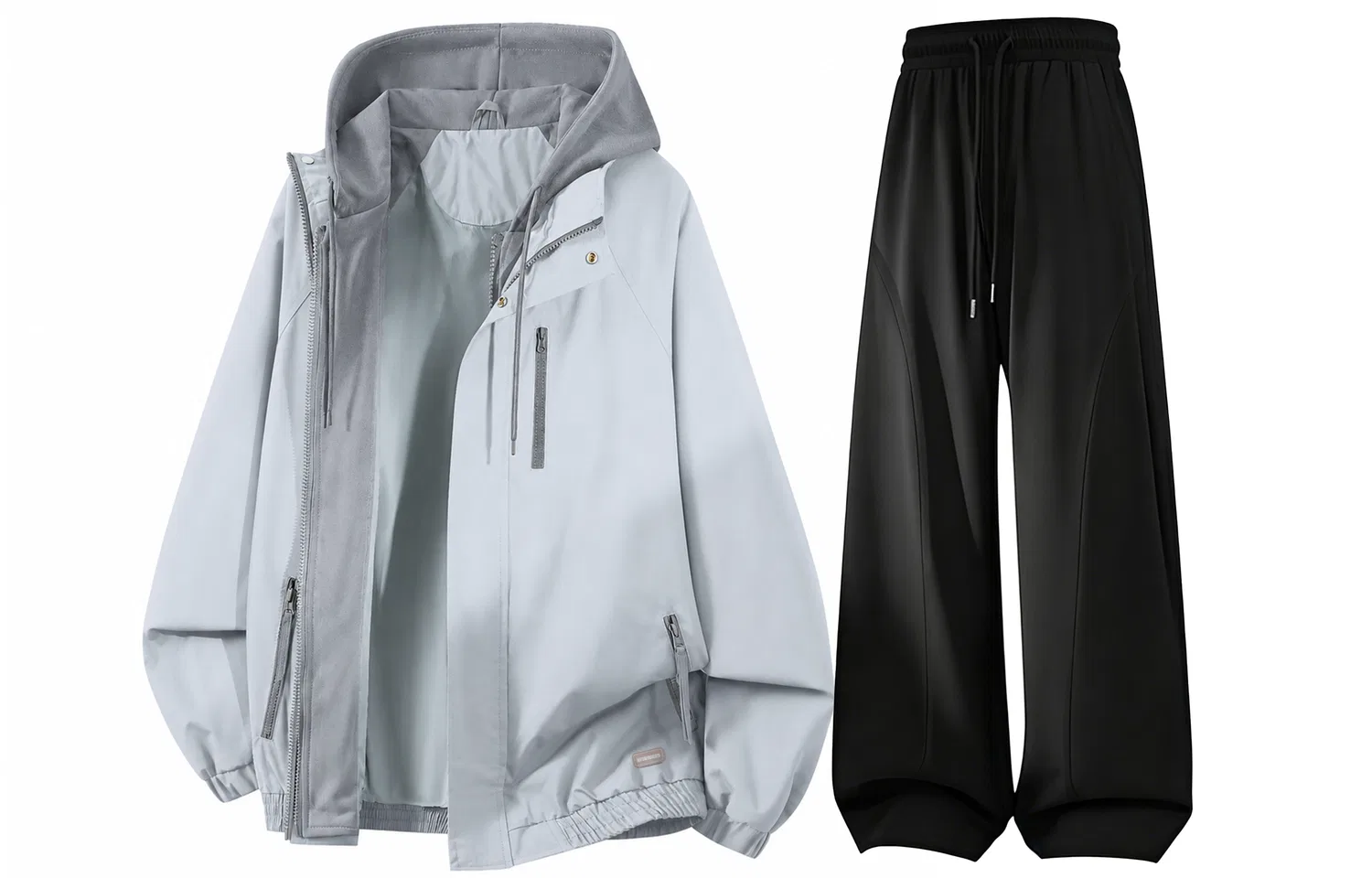 Детский комплект куртка-ветровка и брюки с капюшоном, Light Gray+Black, WARRIOR