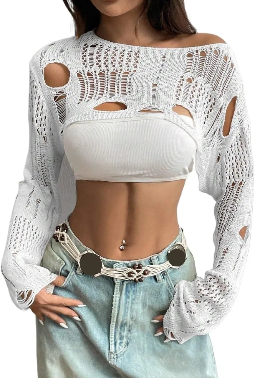 Женский свитер с длинным рукавом, модели Fall Cropped, белый