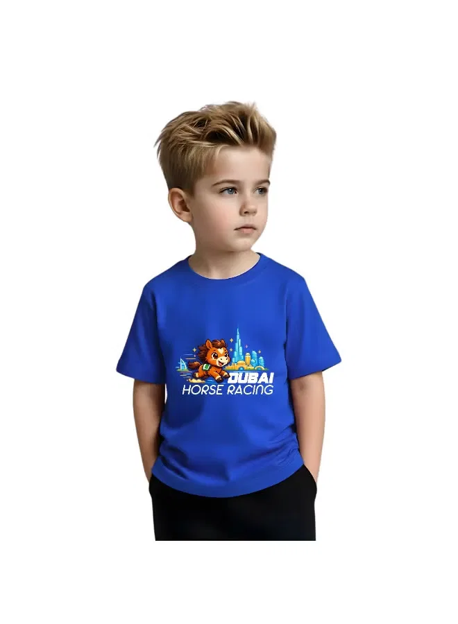 Футболка с принтом хлопковая для мальчика Dubai Horse Racing Printshop4Me, синий — фото 3
