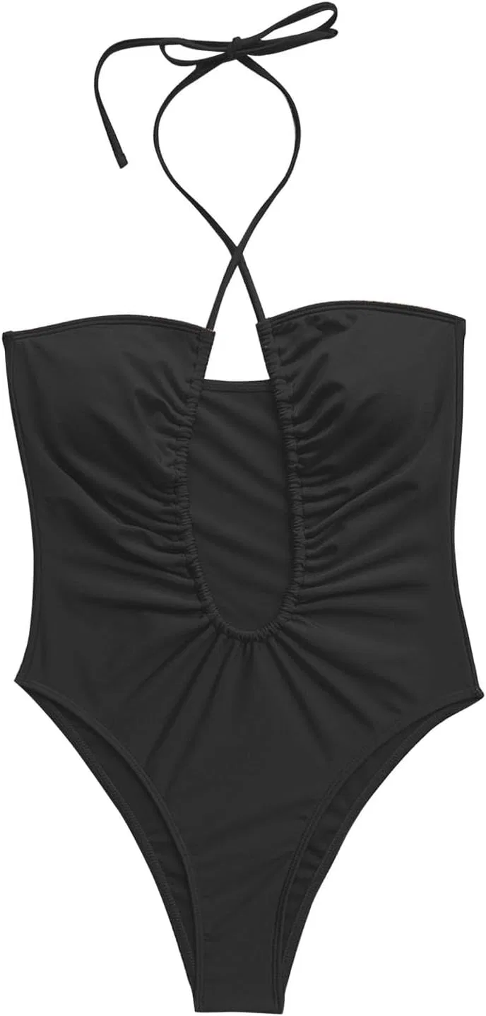 Женские плавательные шорты с открытой спиной и завязками, Black — фото 2