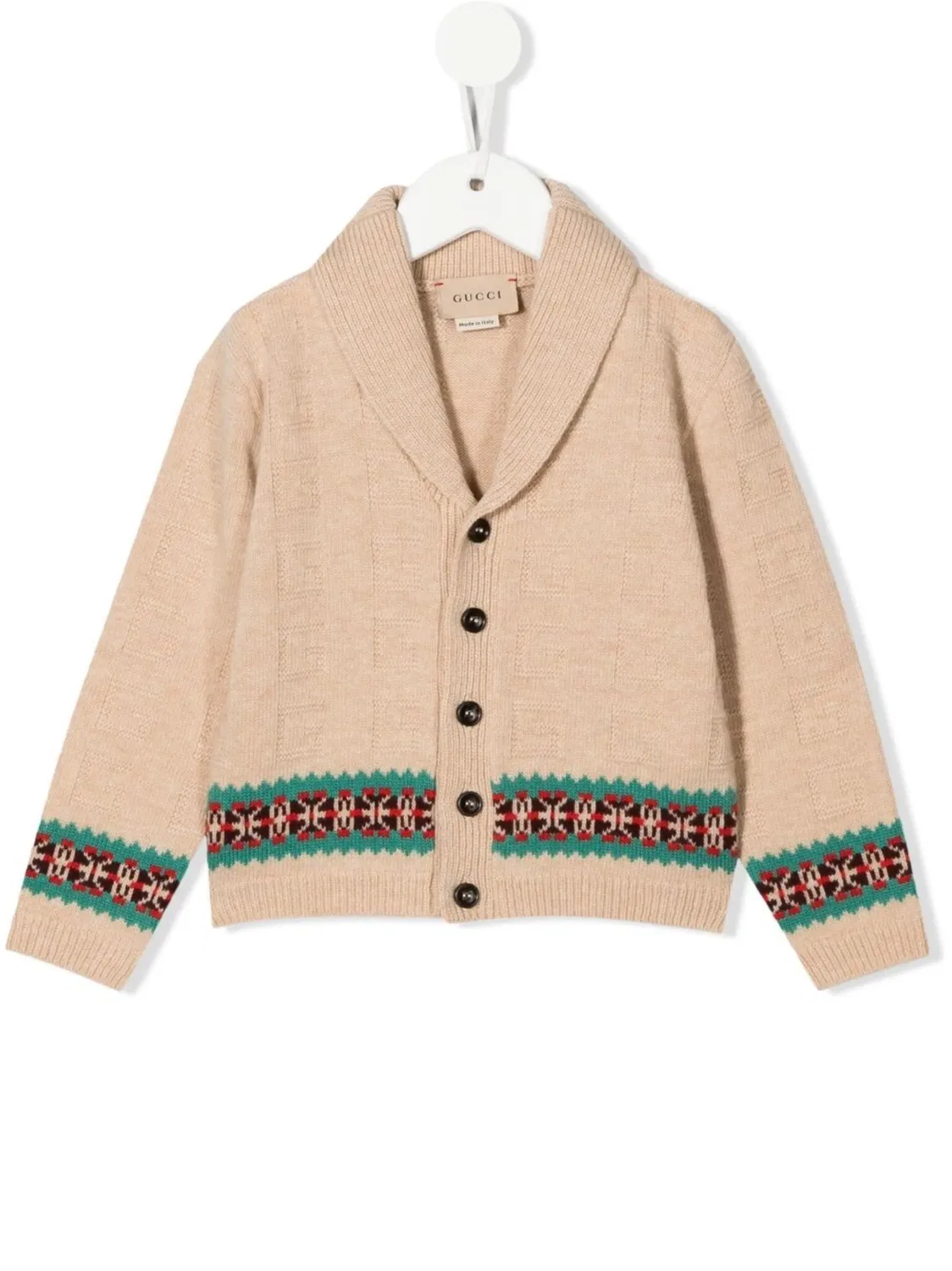 Шерстяной кардиган с узором Square G Gucci Kids, нейтральные цвета