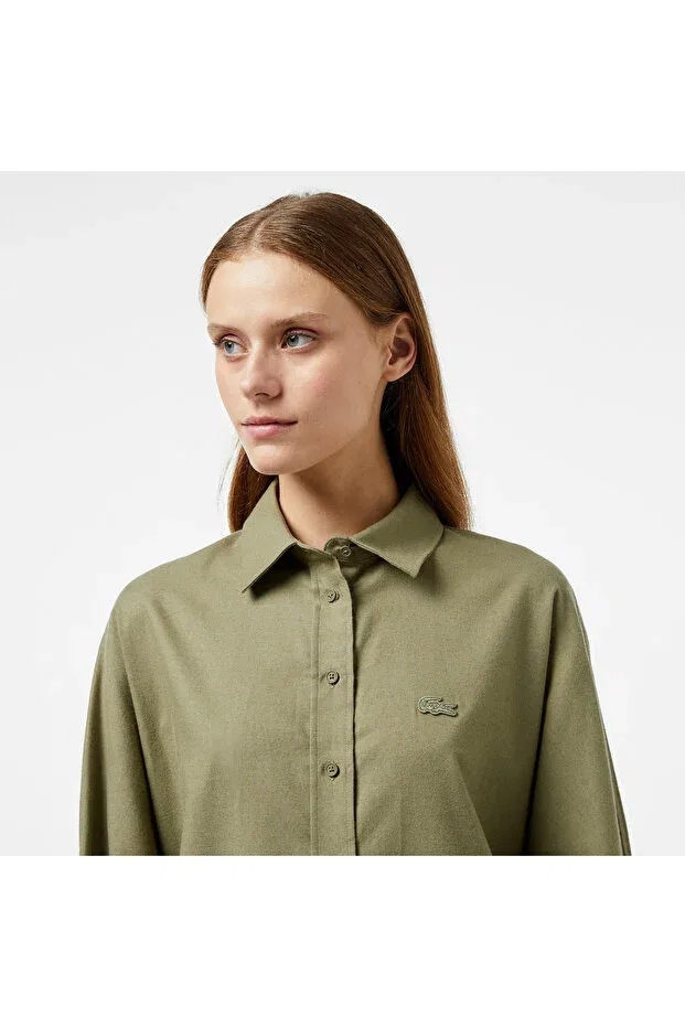 Женская свободная рубашка с длинным рукавом Lacoste, Bmy-Khaki — фото 4