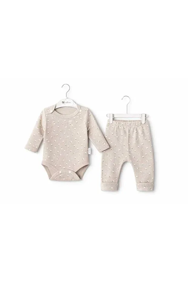 Детский комплект боди и штанов хлопковый с принтом Liliyum, Beige — фото 2