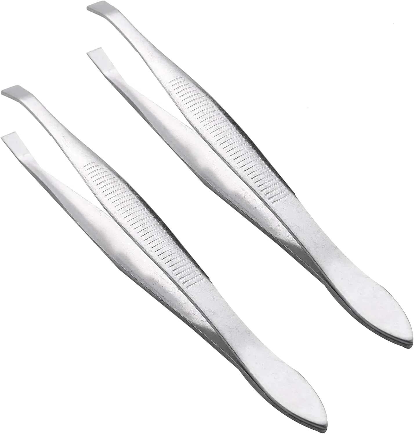 Пинцеты для бровей с наклонным плоским наконечником, Reinscer, 2 шт, Silver Tone
