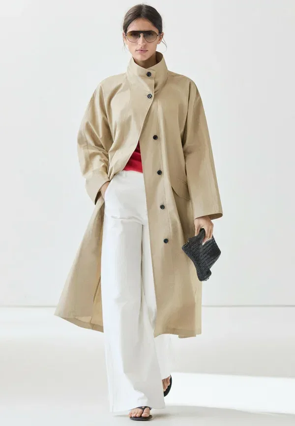 Пальто из хлопка Classic Massimo Dutti, бежевое