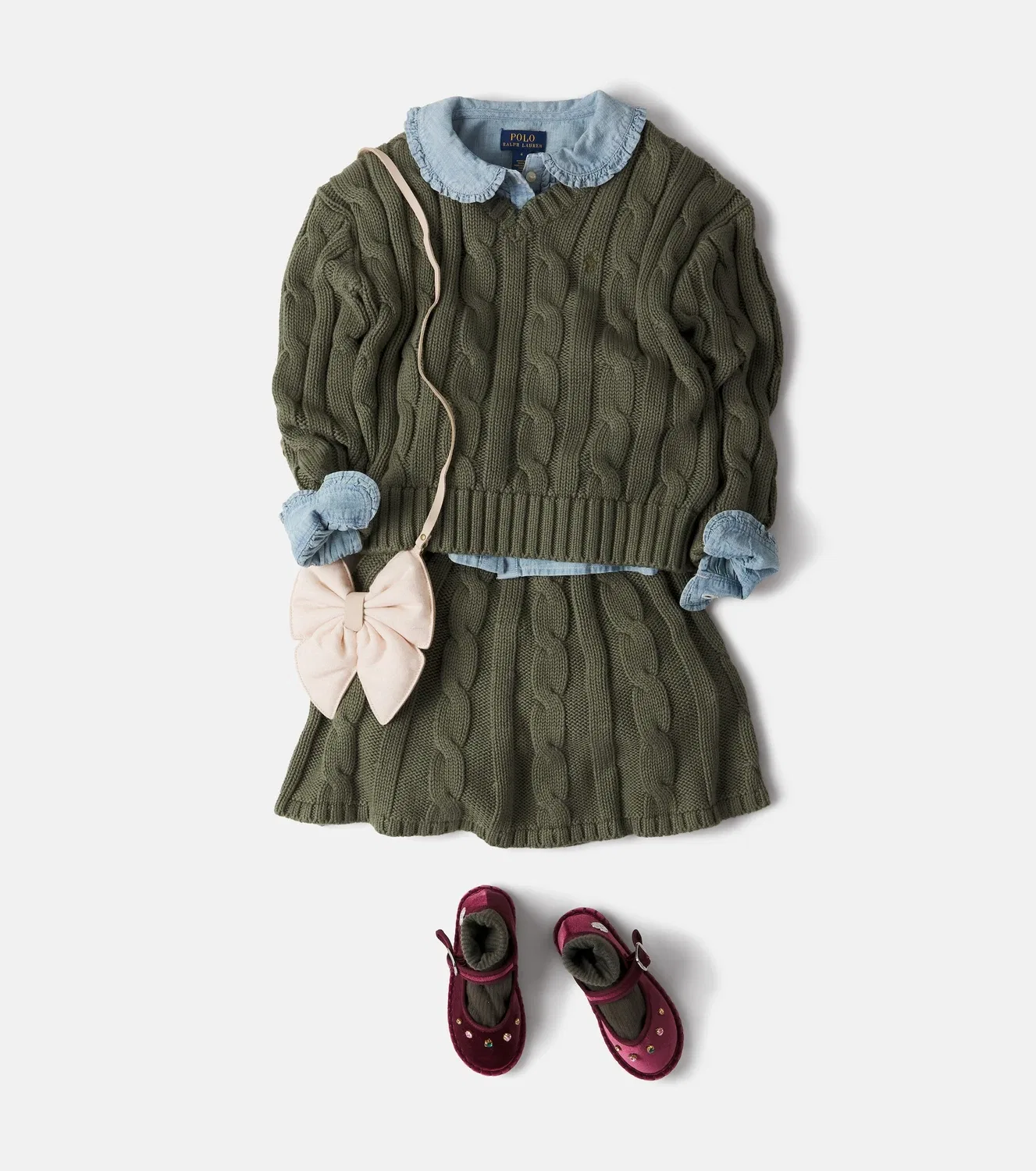 Комплект из джемпера и юбки из хлопкового трикотажа косы Polo Ralph Lauren Kids, зеленый — фото 2
