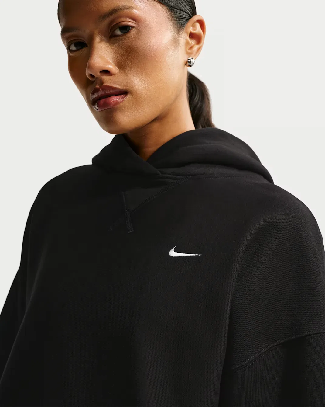 Женская толстовка с капюшоном оверсайз Nike Studio Fleece Heavyweight, Total Black/Sail