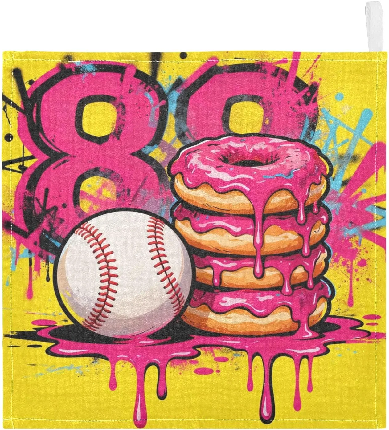 Мочалка для детей, 3 шт., GuoChe, муслин хлопковый, 30x30 см, Baseball 80 Donut Stack Graffiti