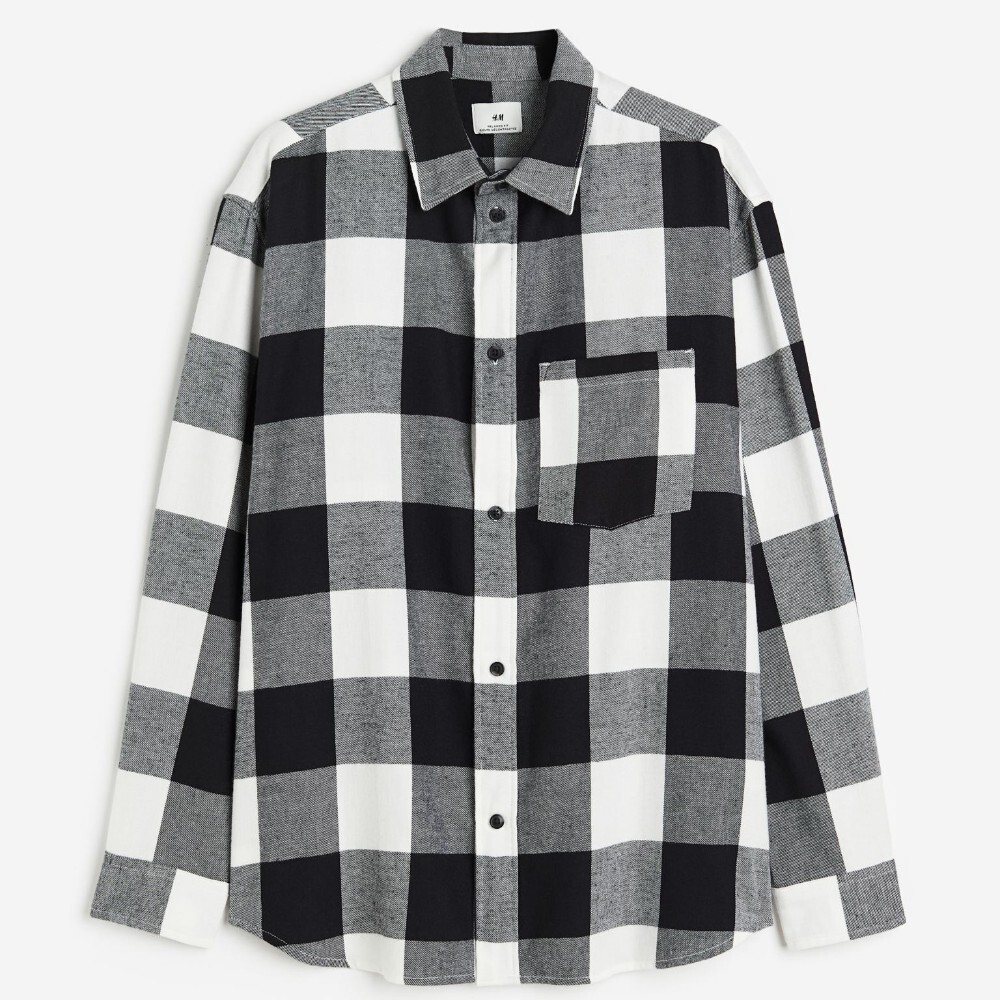 

Рубашка H&M Relaxed Fit Flannel, черный/белый