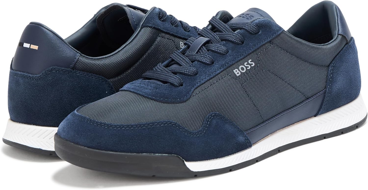 Кроссовки низкие мужские BOSS из комбинированной кожи, Slate Blue — фото 3