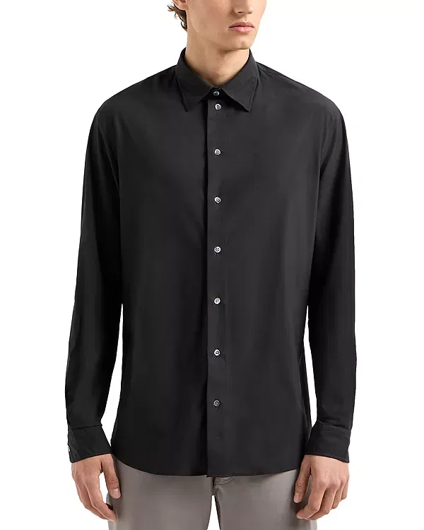 Мужская рубашка с воротником Stretch Sport Shirt Emporio Armani, Black Beauty