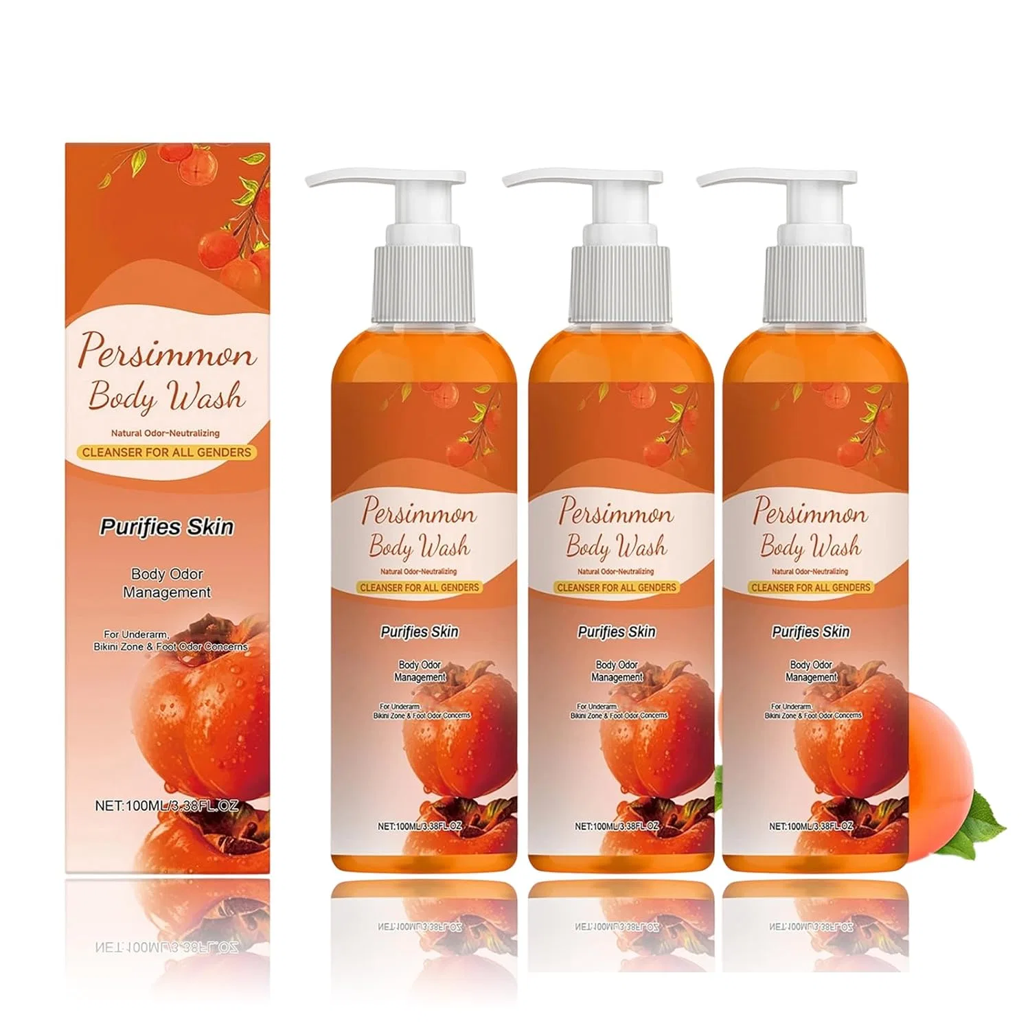 Гель для душа Persimmon Body Wash, освежающий, 3 шт, 100 мл, RadiantRe