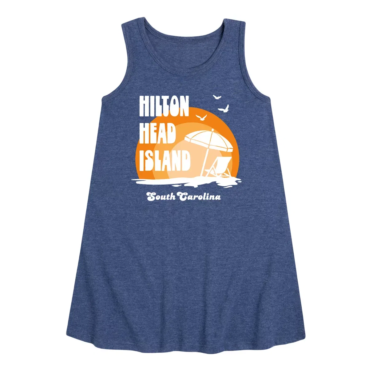 Детское платье-трапеция без рукавов Hilton Head Island Instant Message, Heather Navy