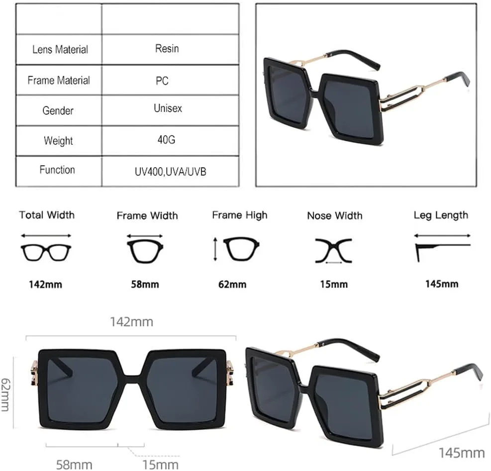 

MUTYNE Модные солнцезащитные очки большого размера для мужчин, трендовые градиентные оттенки, защита от УФ-излучения UV400, для женщин, в стиле ретро, Black Grey