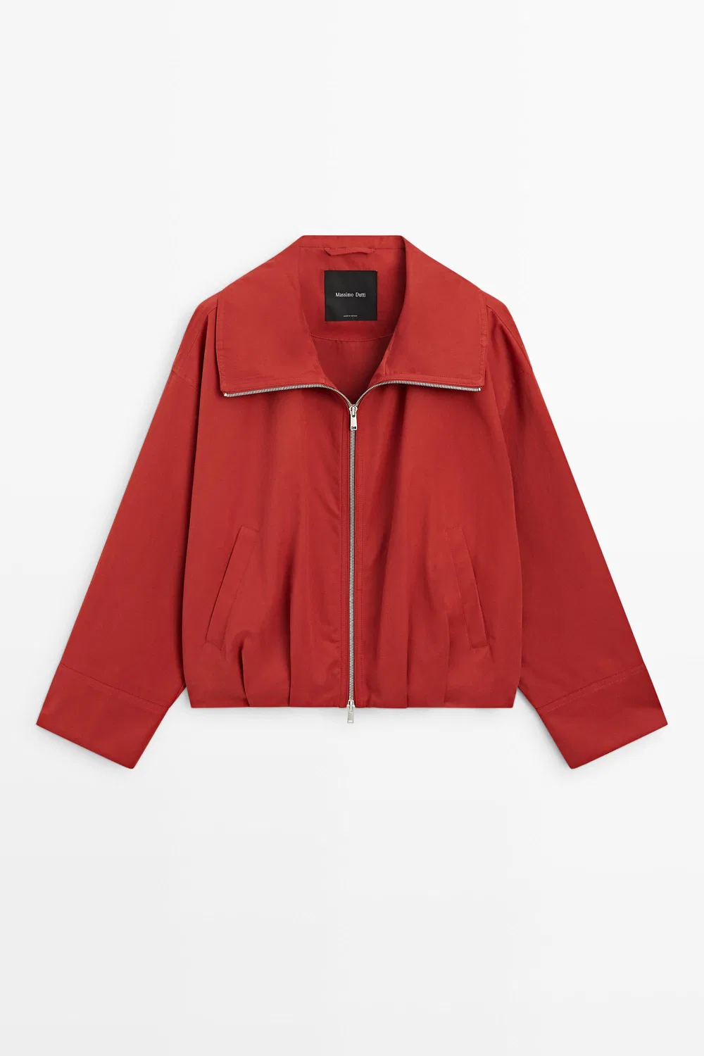 Бомбер Massimo Dutti, из смесовой хлопковой ткани со сборками, темно-розовый — фото 2