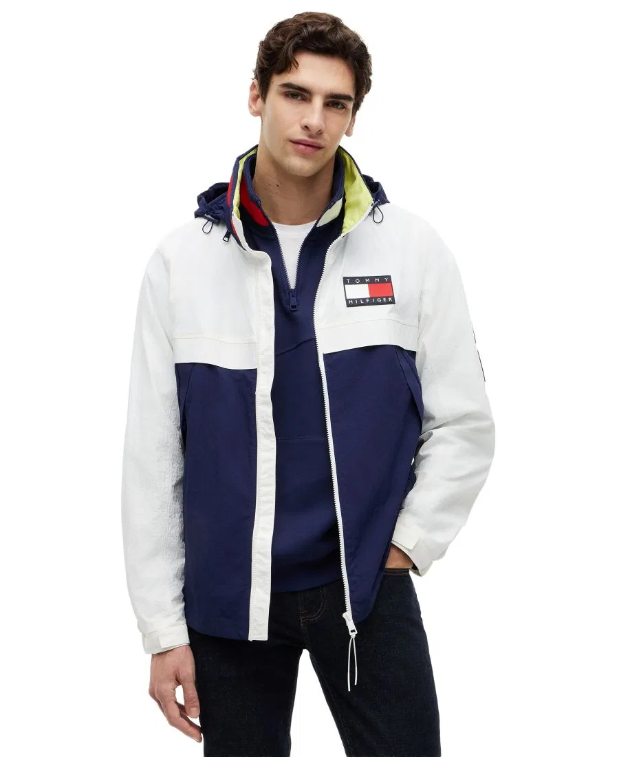 Ветровка мужская с воротником-стойкой, на молнии, легкая Tommy Hilfiger, Ecru Yale Navy